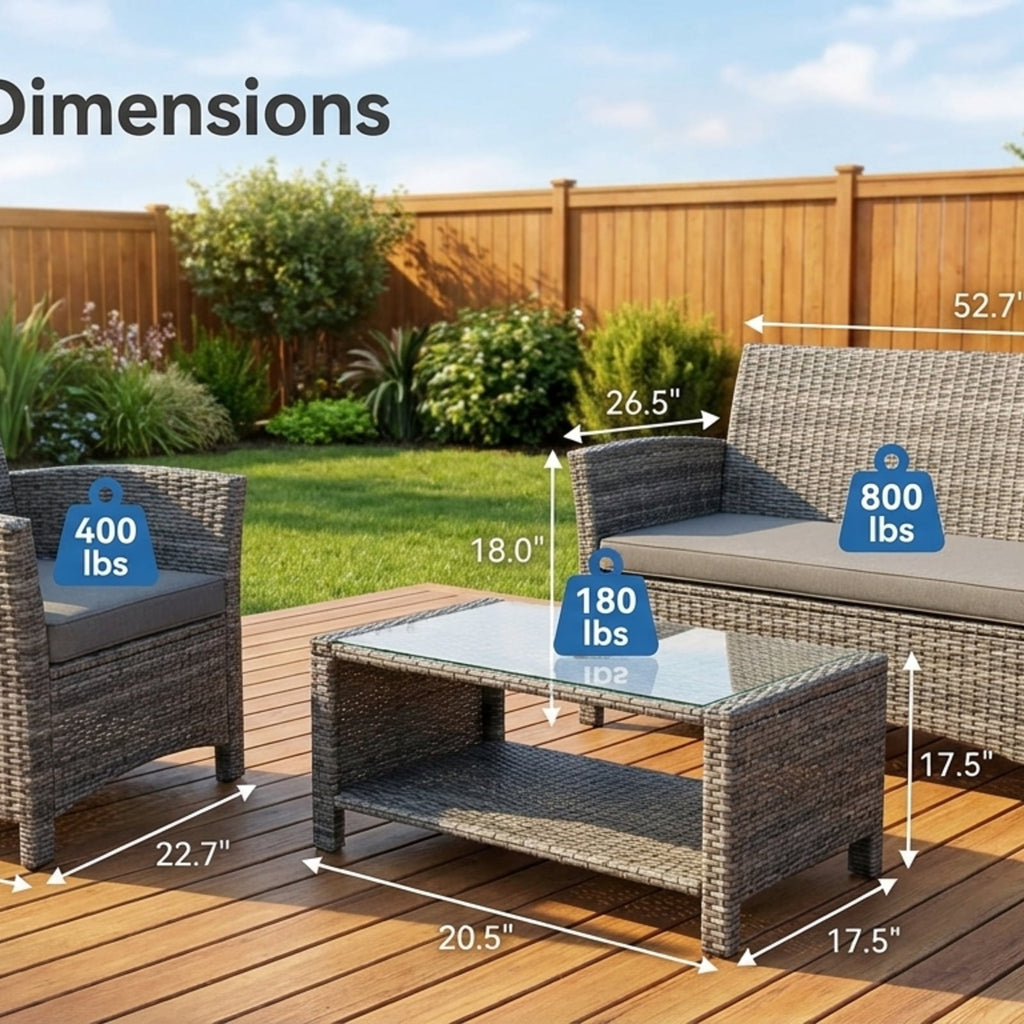 Biotree 4 Pieces Outdoor Rattan Conversation Set with Comfortable Cushion Outdoor Conversation Set for Garden Backyard PorchGrey
