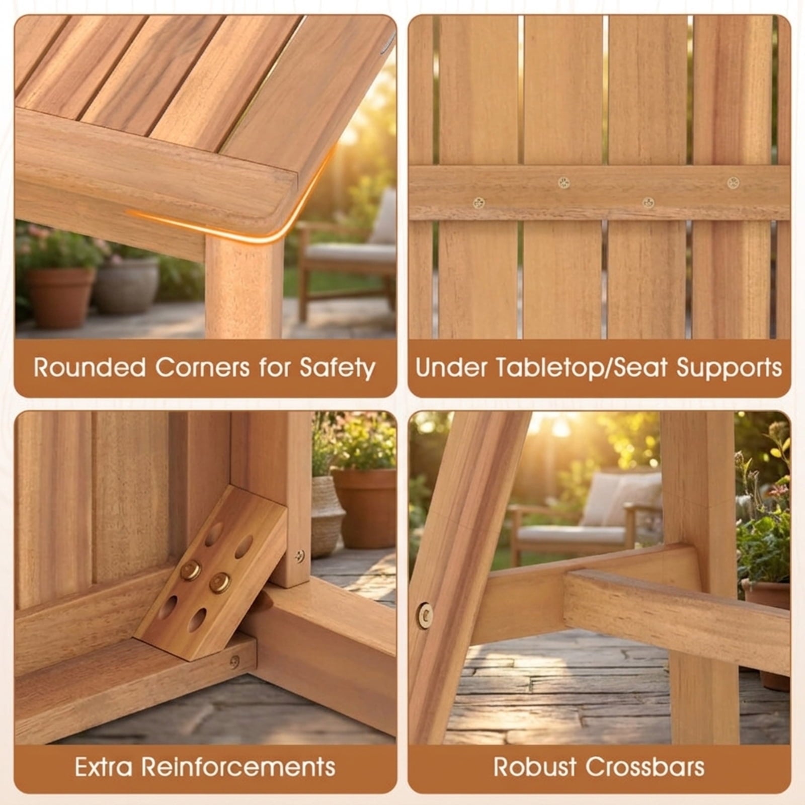 Biotree Acacia Wood Outdoor Garden Bench Set of 1/2 with Slatted Seat and 800 Lbs Capacity-Set of 1Natural