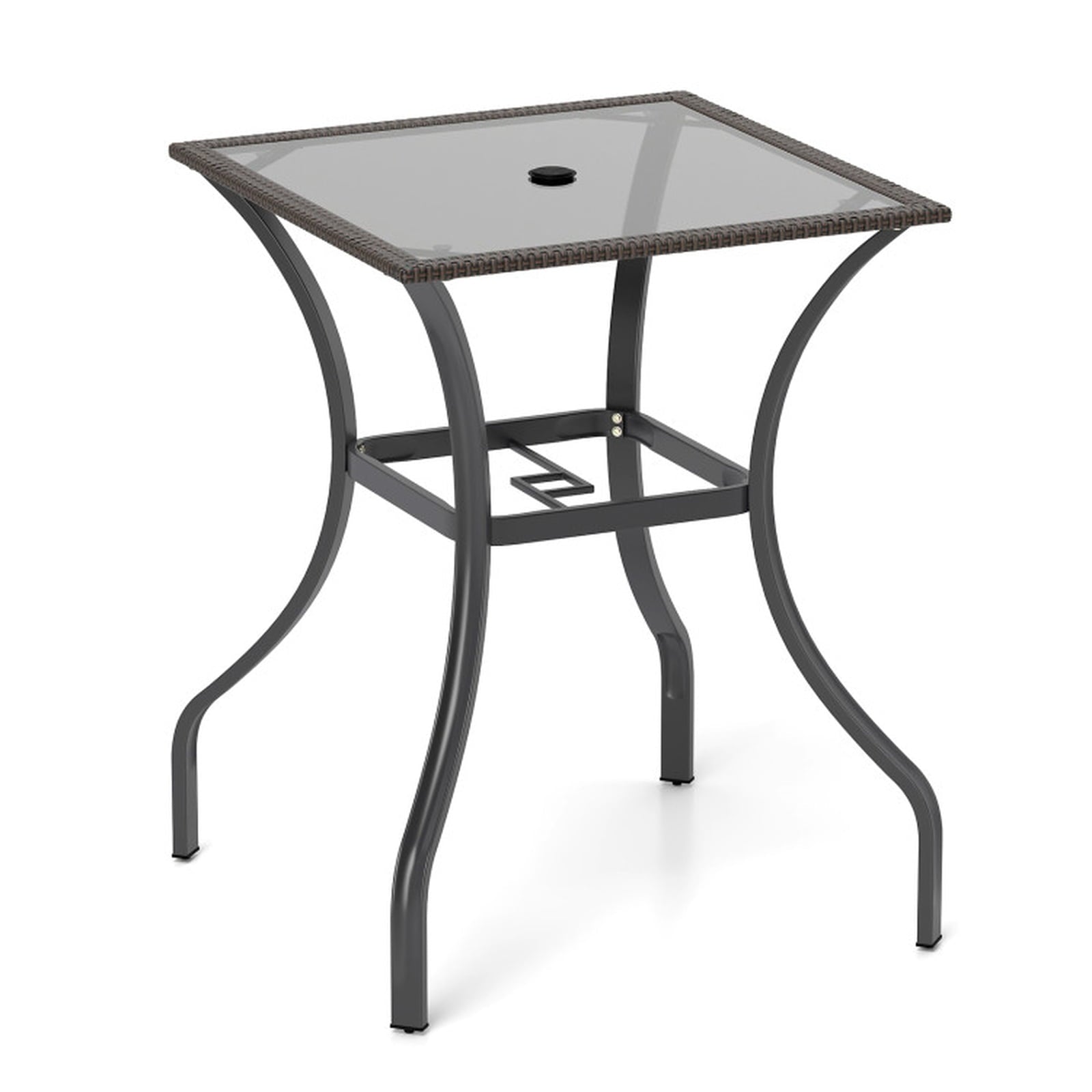 Biotree Outdoor Patio Square Bar Table with Glass Top and PE Rattan Edging, Brown - Outdoor Bar Height Dining Table for Patio Deck