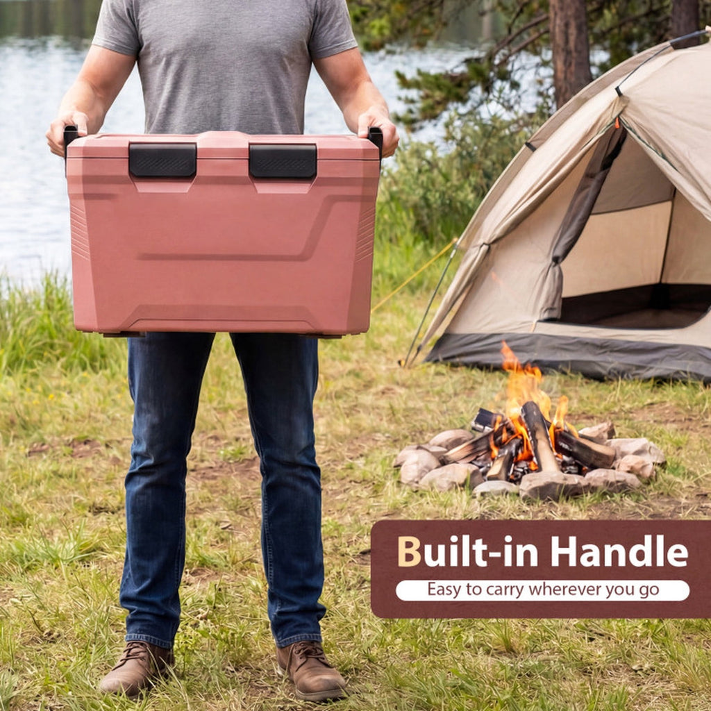 Biotree Insulated Portable Cooler Hard Shell Ice Chest with 2 Cup Holders Bottle Opener and Drain Plug, 37 Qt, Pink