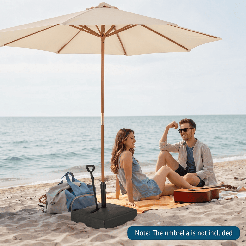 Biotree Mobile Patio Umbrella Base Water Sand Fillable Market Table Umbrella Stand with 3 Wheels-Black