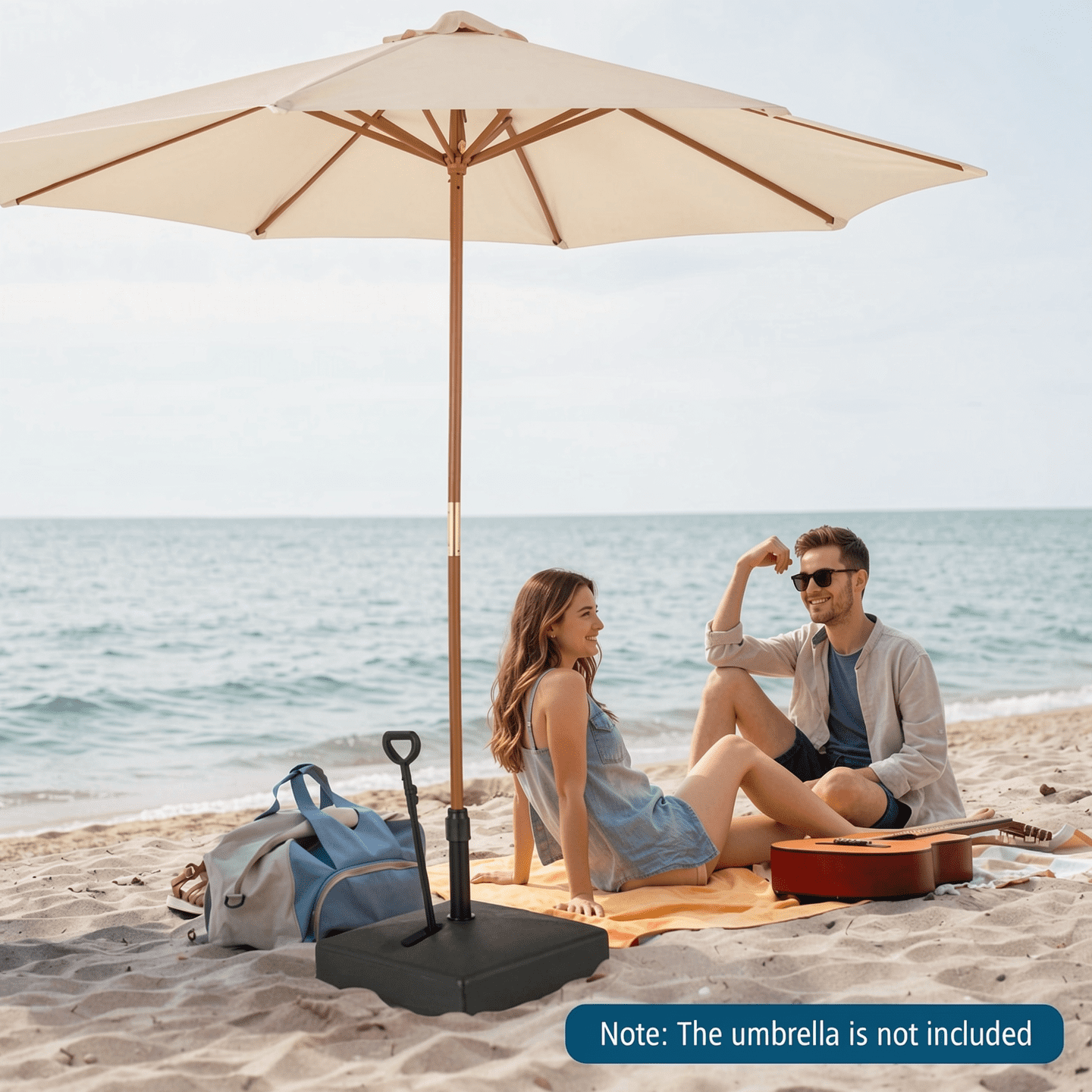Biotree Mobile Patio Umbrella Base Water Sand Fillable Market Table Umbrella Stand with 3 Wheels-Black