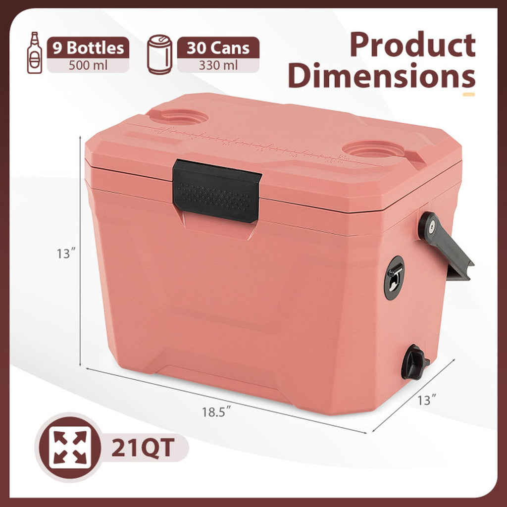 Biotree 21 Qt Insulated Portable Cooler Hard Shell Ice Chest with 2 Cup Holders, Pink