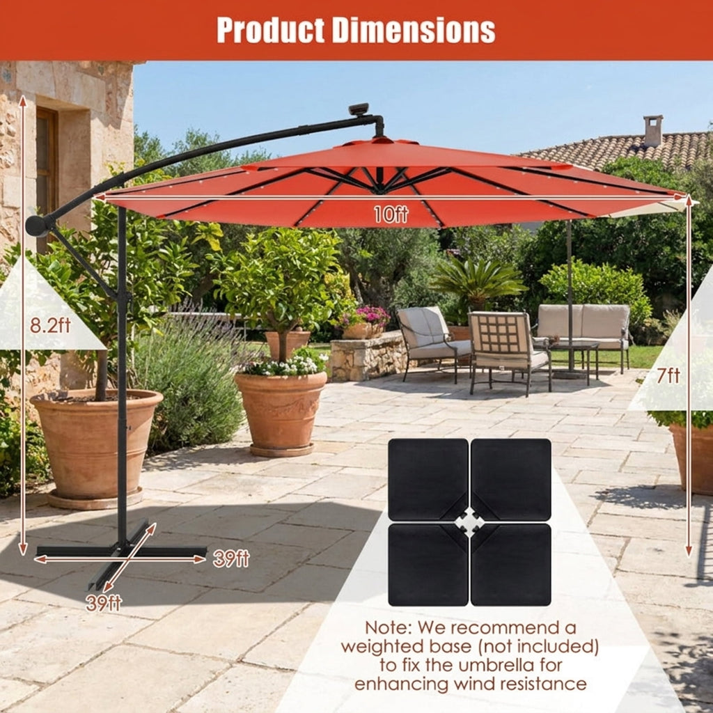 Biotree 10 ft Cantilever Offset Patio Umbrella Solar Powered Outdoor Shade - Orange - UV Protection with Cross Base