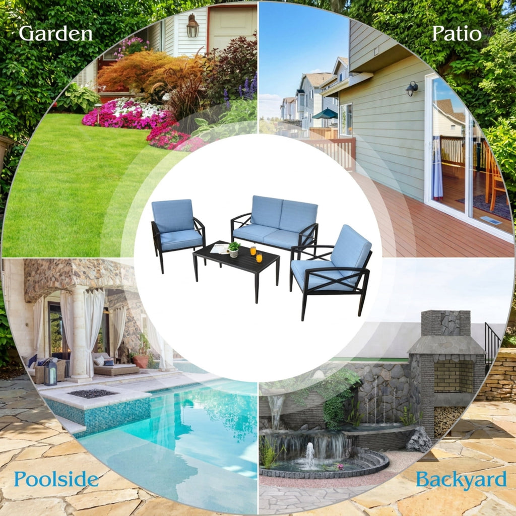 Biotree 4 Pieces Patio Furniture Set Aluminum Frame Cushioned Sofa Outdoor Conversation Set for Garden Backyard Porch