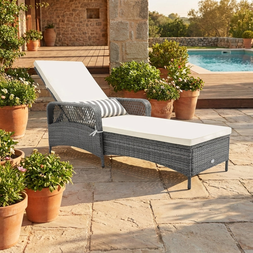 Biotree Outdoor Chaise Lounge Chair Recliner with 6-Level Backrest Cushion and PillowMix Gray/Gray