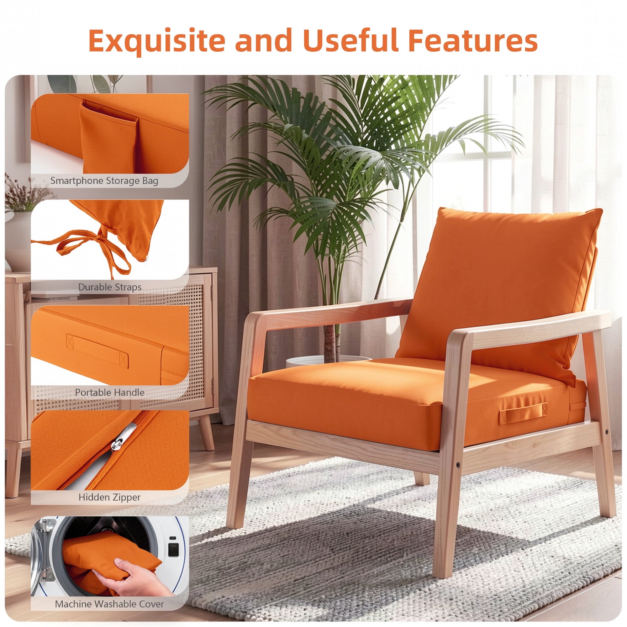 Biotree Outdoor Seat Cushions for Chairs,Waterproof Fade-Resistant Patio Furniture Replacement Cushions with Removable Cover,Orange