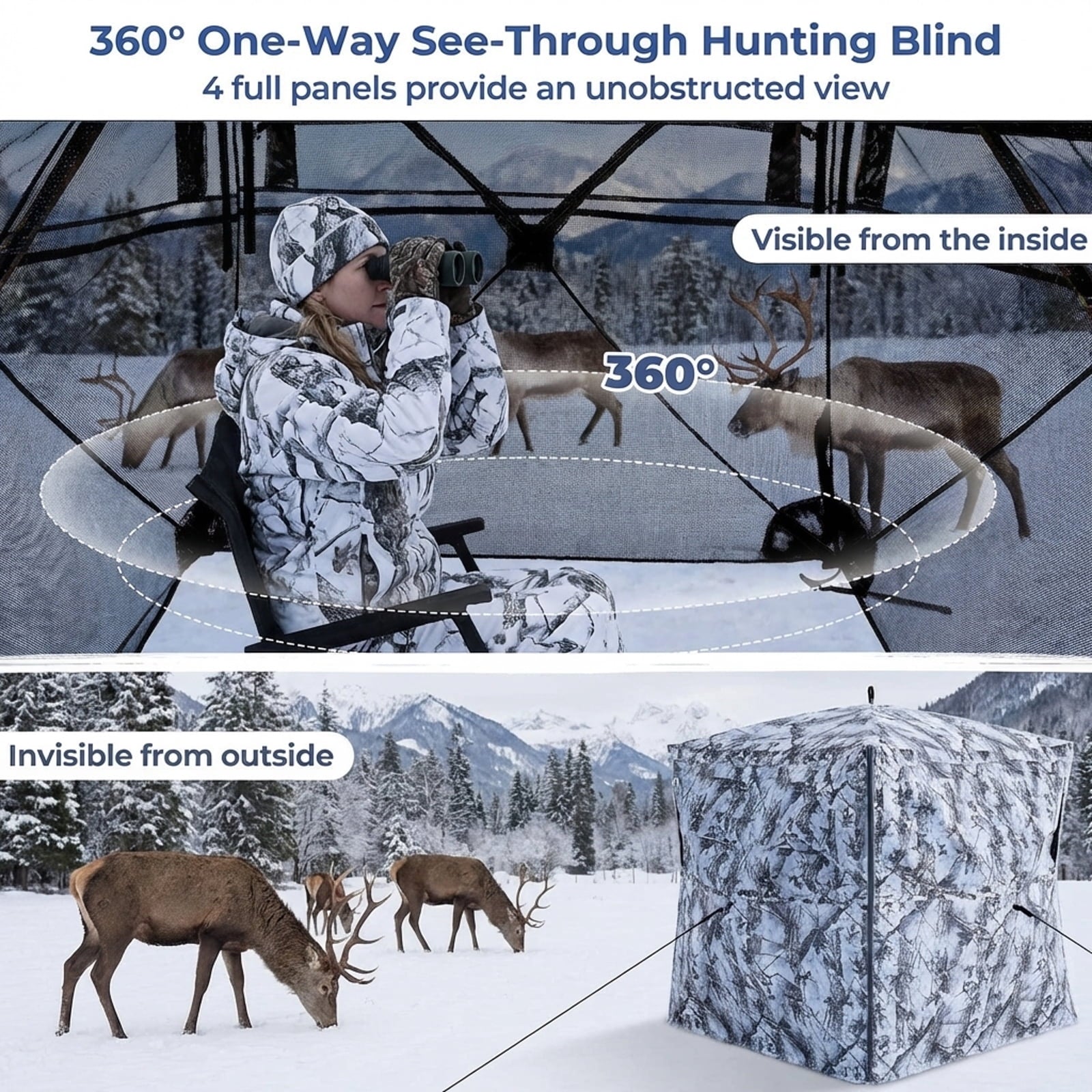 Biotree 360 Degree See-Through Ground Hunting Blind for 2-3 People with Carry Bag for Deer and Turkey