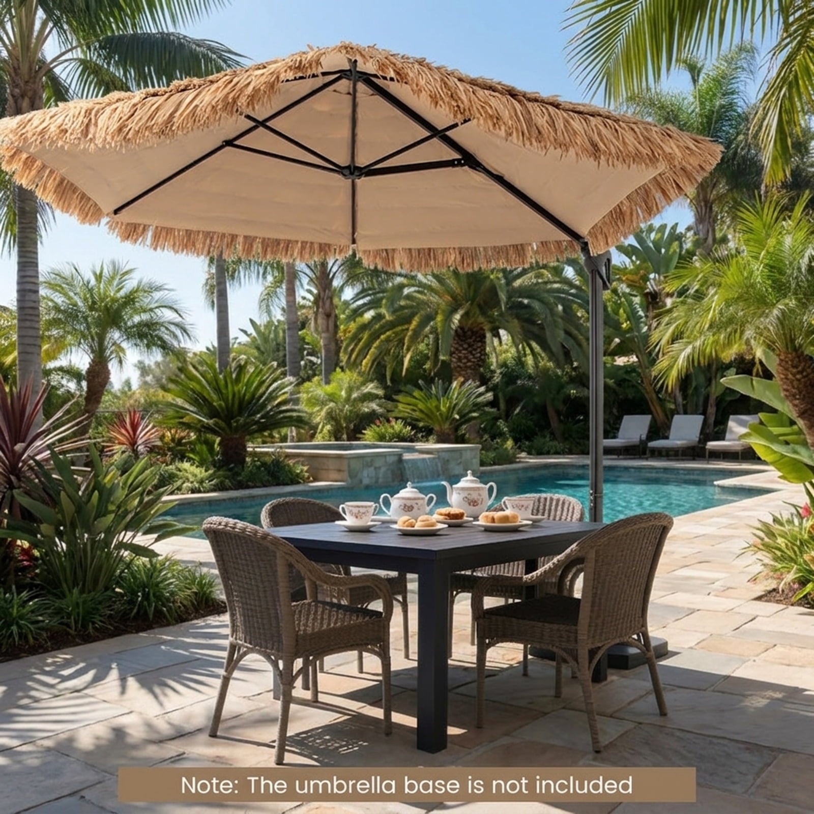 Biotree 9.5 ft Cantilever Patio Umbrella Offset Hanging with Cross Base, 8 Ribs - Natural for Backyard