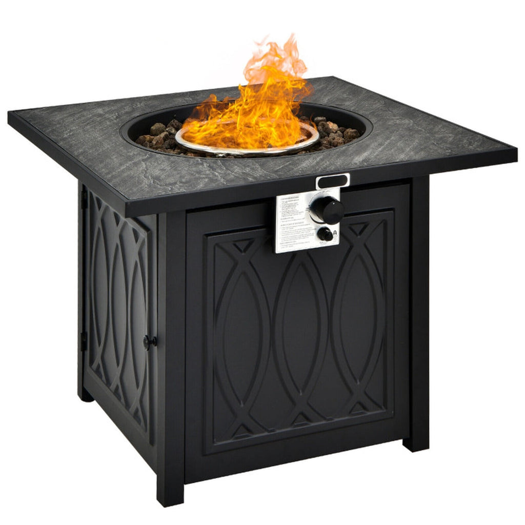Biotree 32 Inch Propane Fire Pit Table Square Tabletop with Lava Rocks Cover 50000 BTU for Outdoor Patio Backyard Garden Camping, Black