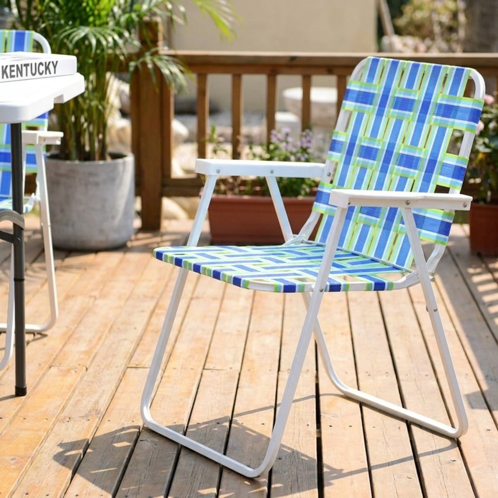 Biotree 6 Pcs Folding Beach Chair Camping Lawn Webbing Chair Stackable Patio Chair for Garden BackyardBlue