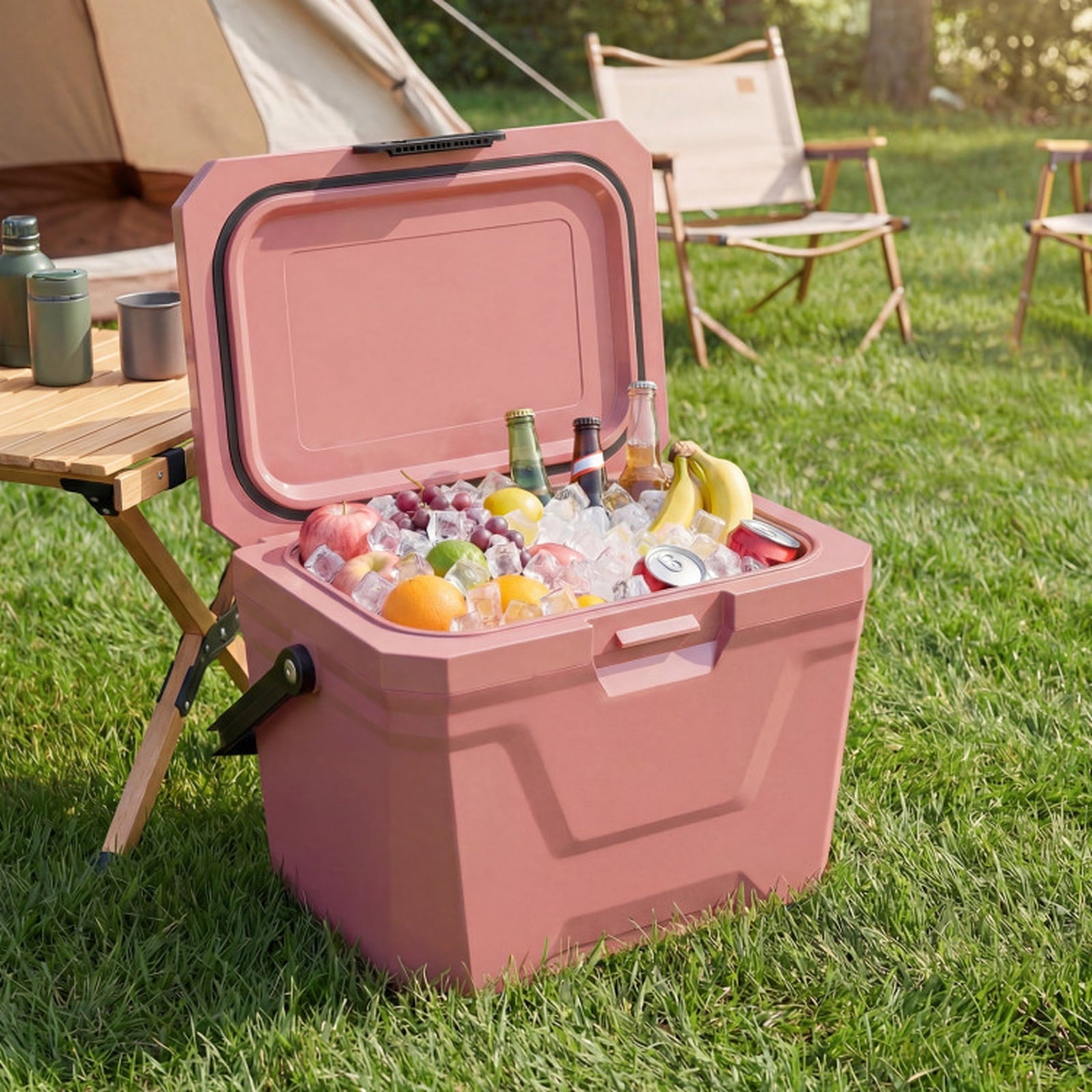 Biotree 21 Qt Insulated Portable Cooler Hard Shell Ice Chest with 2 Cup Holders, Pink