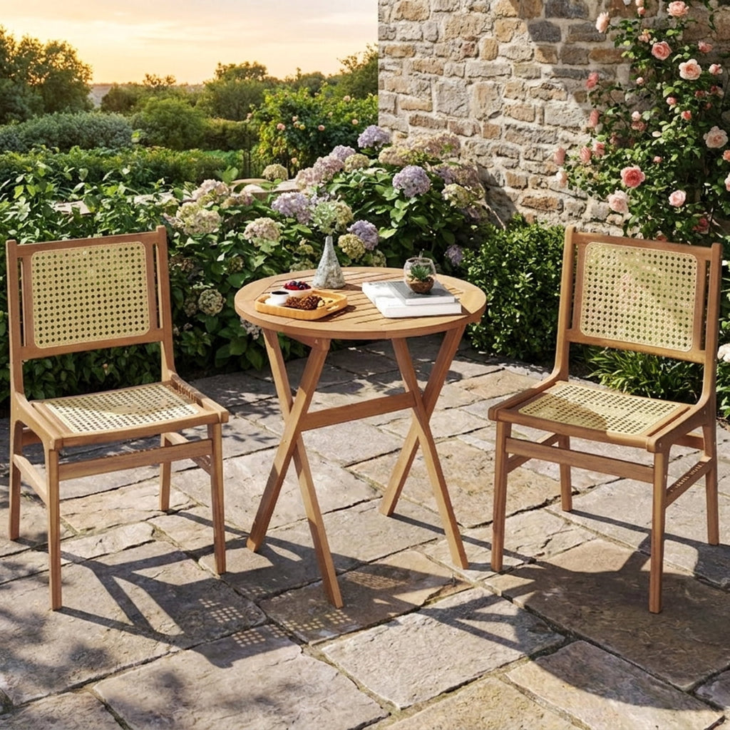 Biotree Outdoor Side Table with Slatted Tabletop and X-Shaped Structure, Natural