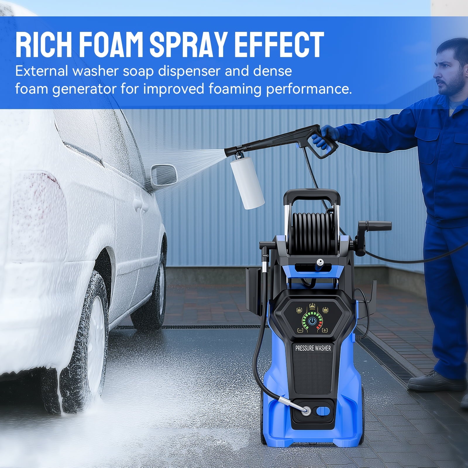 Biotree 5000 PSI Electric Pressure Washer 3.2 GPM Power Washer with Adjustable Pressure Control Panel ,Foam Cannon, 4 Spray Nozzles for Car Driveway Patio Home Cleaning, Blue