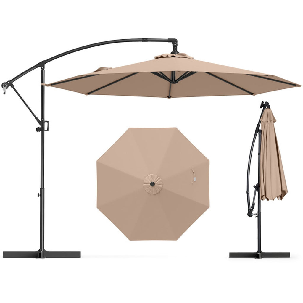 Biotree 10 ft Cantilever Patio Umbrella Offset Hanging with Cross Base, 8 Ribs - Beige for Backyard Garden Poolside
