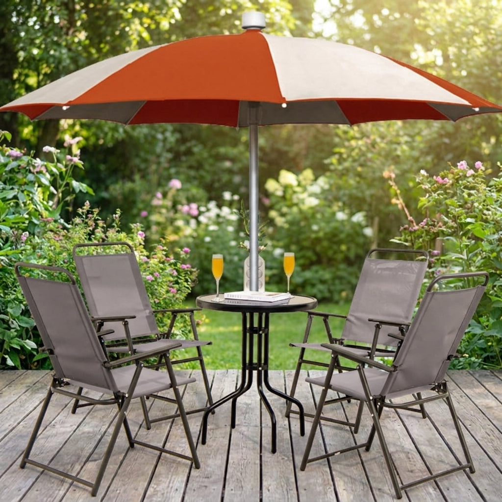 Biotree Outdoor Folding Sling Chairs Set of 4 with Armrest and Backrest Stackable Patio Chair for Garden BackyardGray