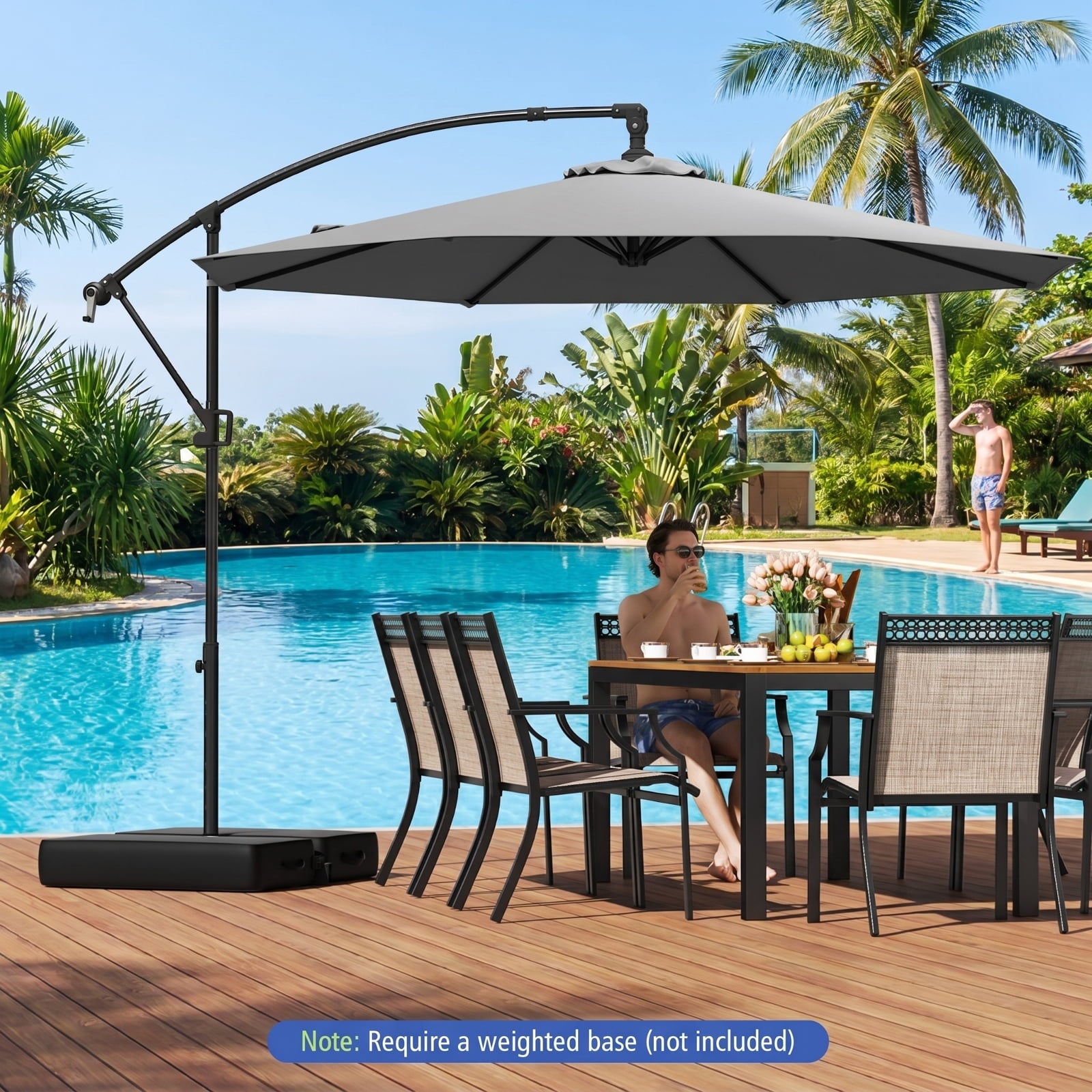 Biotree 10 ft Cantilever Patio Umbrella Offset Hanging with Cross Base, 8 Ribs - Multicolor for Backyard