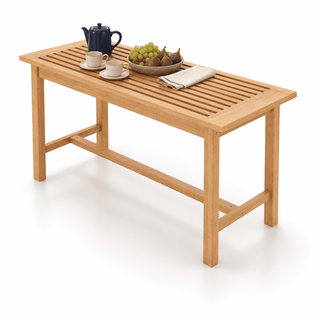 Biotree 36-Inch Rectangular Teak Wood Patio Coffee Table with Slatted Top, Reinforced Outdoor Side Table for Garden, Poolside and Balcony, Natural
