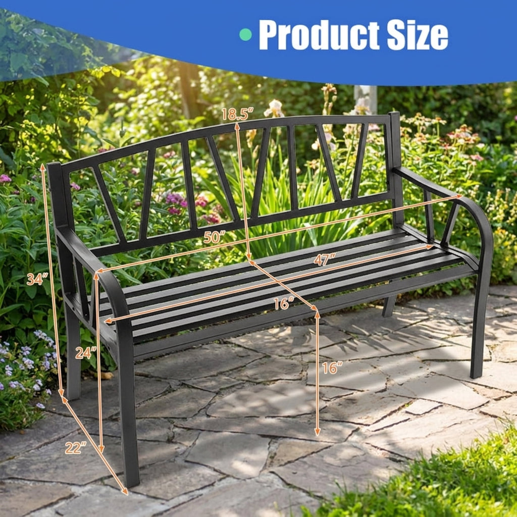 Biotree Patio Garden Bench with Metal Frame and Slatted Seat Stackable Patio Chair for Garden BackyardBlack