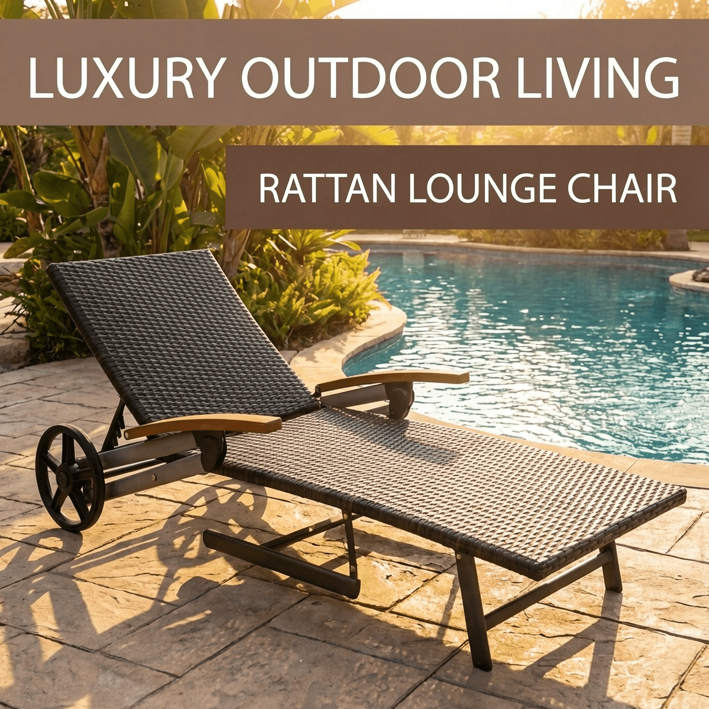 Biotree Outdoor Rattan Chaise Lounge with Adjustable Backrest