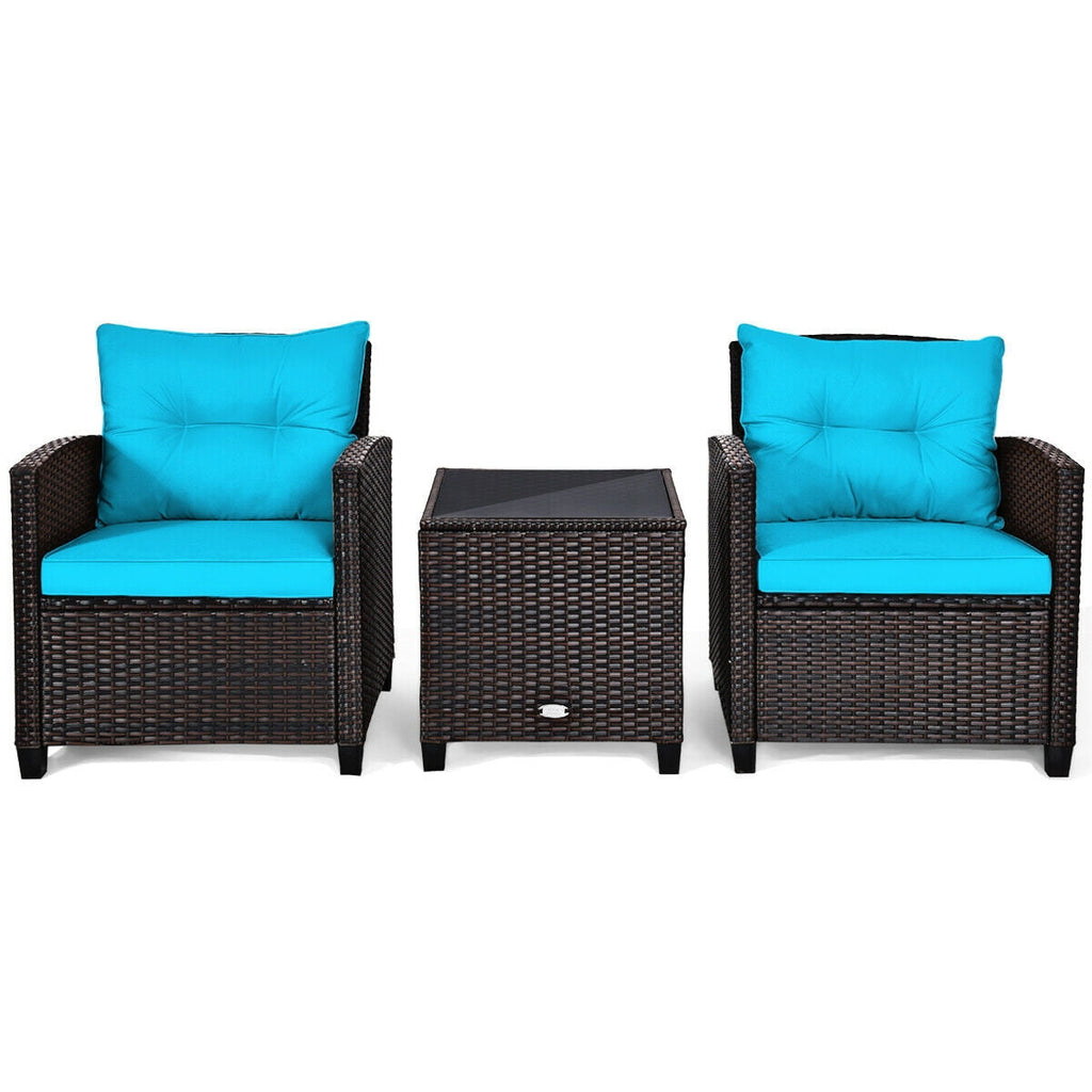 Biotree 3-Piece Patio Rattan Conversation Set with Table-Turquoise