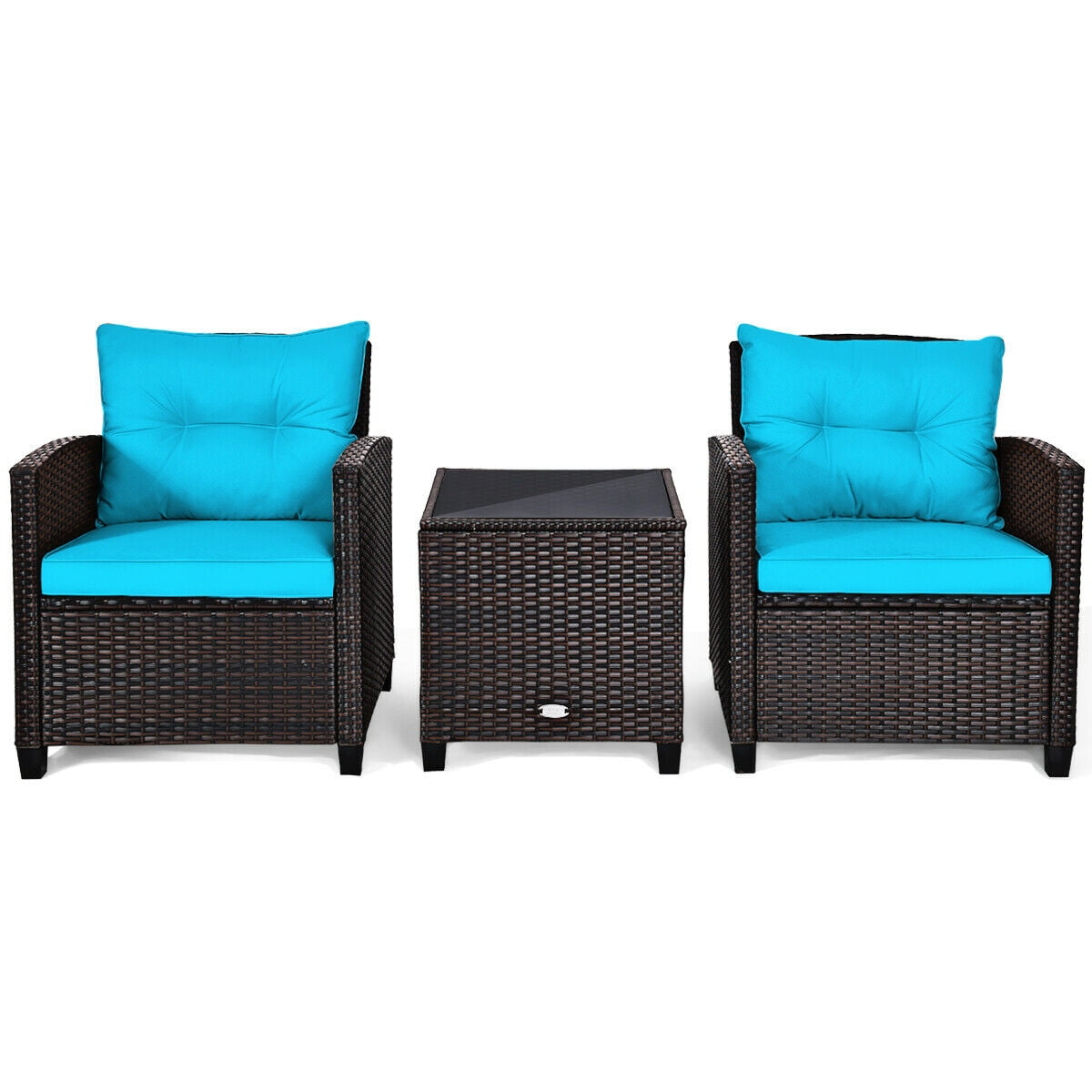 Biotree 3-Piece Patio Rattan Conversation Set with Table-Turquoise