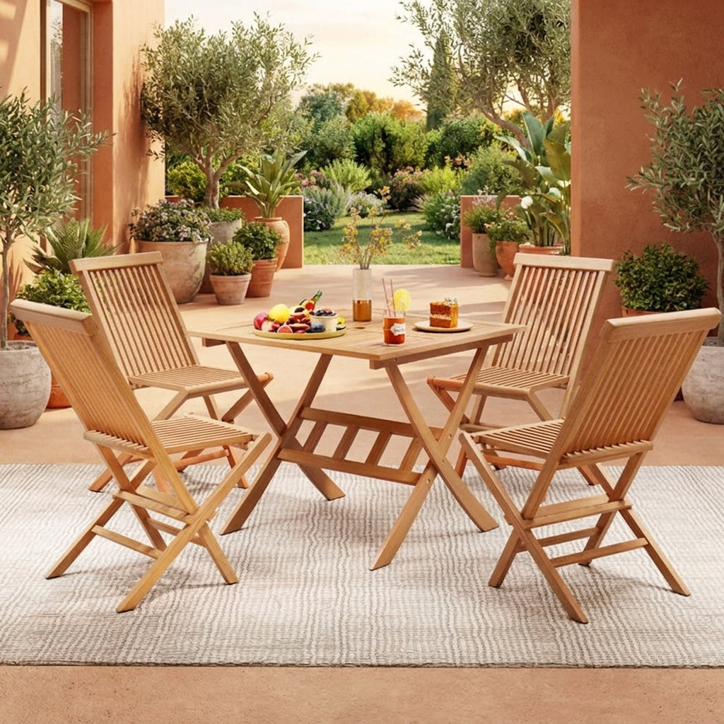 Biotree 36-Inch Acacia Wood Folding Patio Dining Table with Umbrella Hole for 4 People, Natural