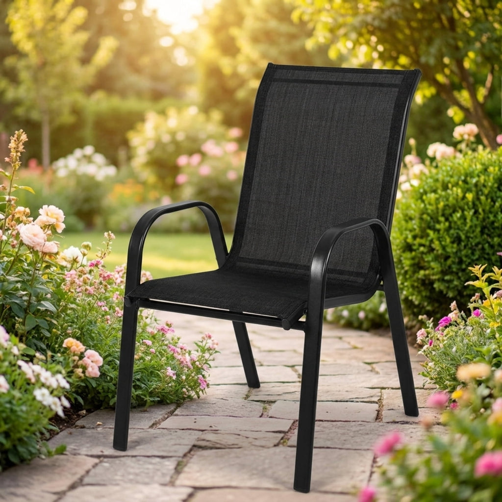 Biotree 2 Pcs Patio Outdoor Dining Chair with Armrest Stackable Patio Chair for Garden BackyardBlack