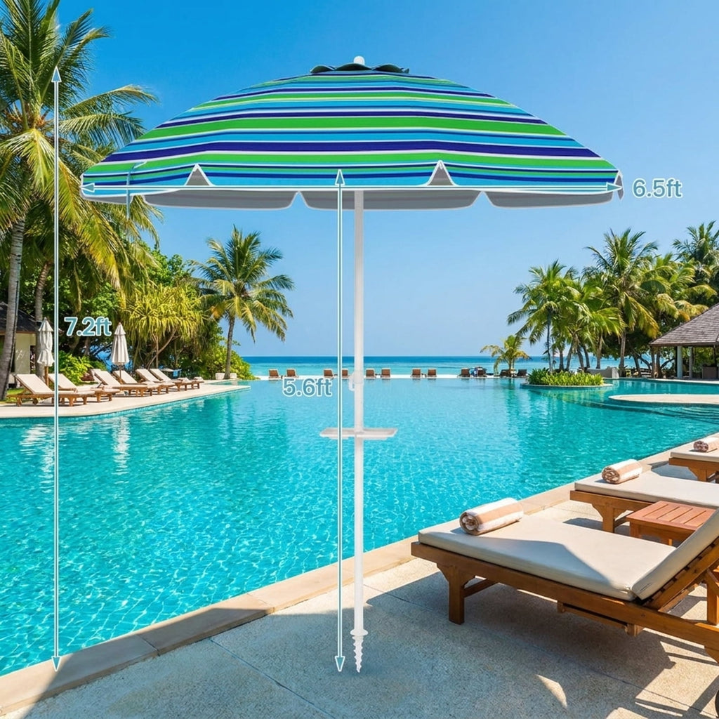 Biotree 7.2 ft Portable Beach Umbrella with Carrying Bag, 8 Ribs, Sand Tilt Mechanism - Green for Backyard