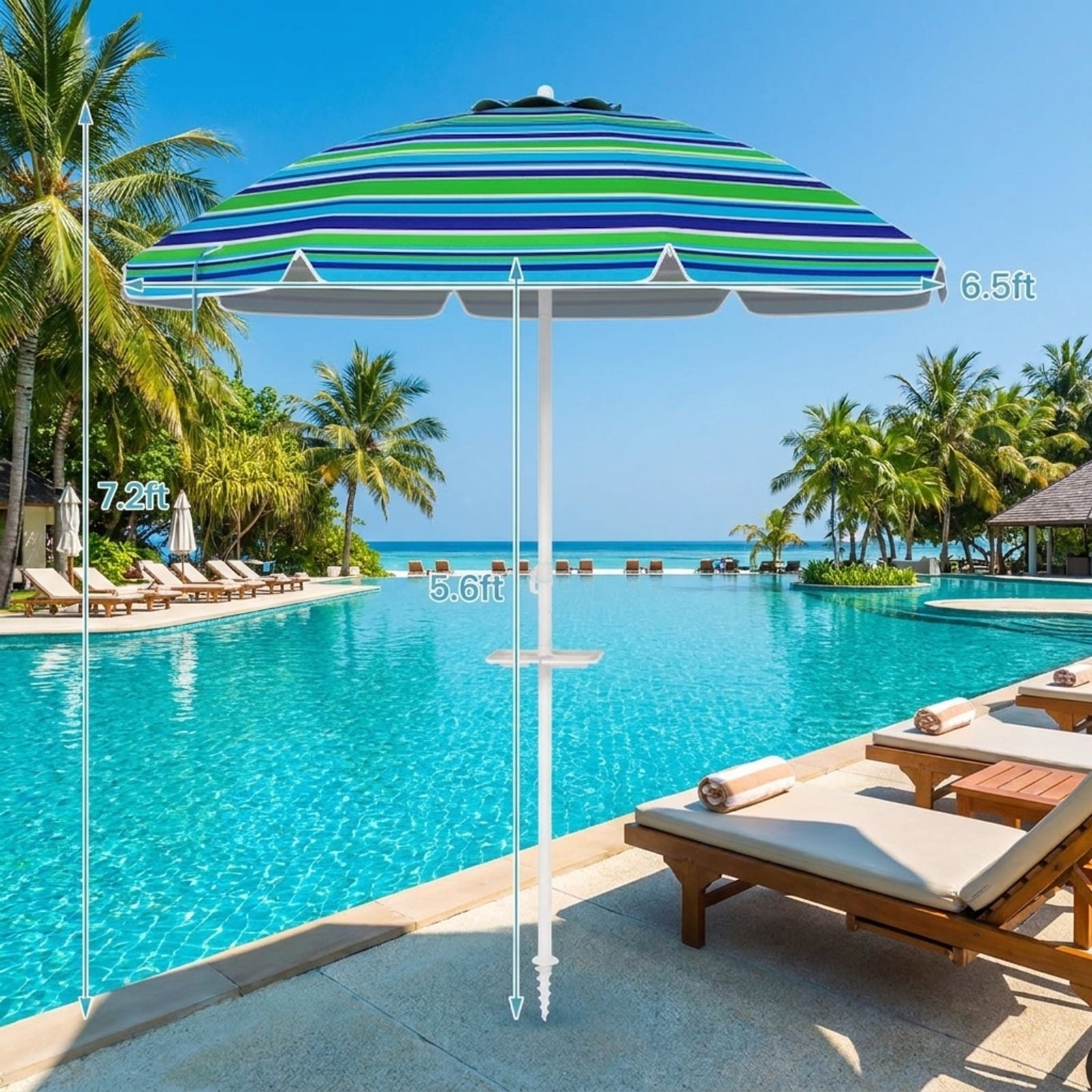 Biotree 7.2 ft Portable Beach Umbrella with Carrying Bag, 8 Ribs, Sand Tilt Mechanism - Green for Backyard