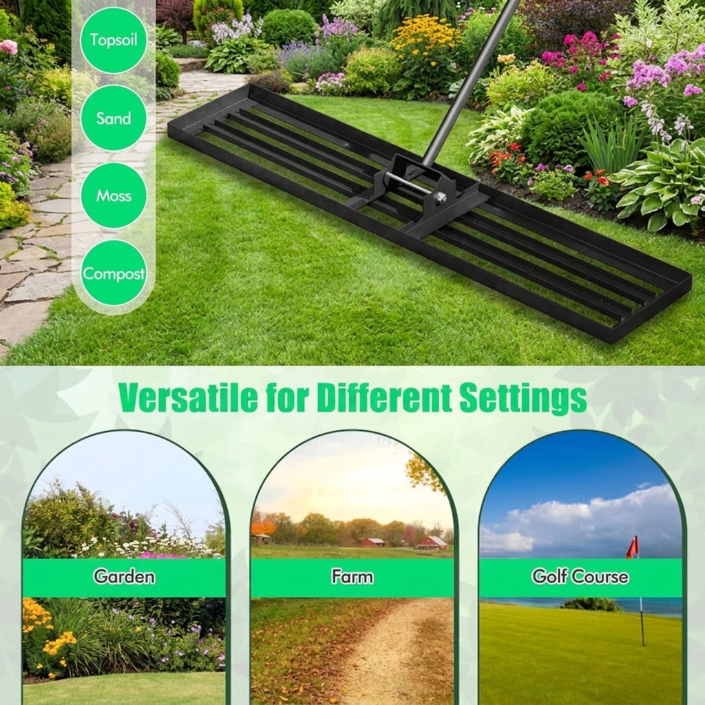 Biotree Lawn Leveling Rake 46 x 10 Inch Heavy Duty Lawn Level Tool for Soil for Lawn Garden Yard Soil Care, Black