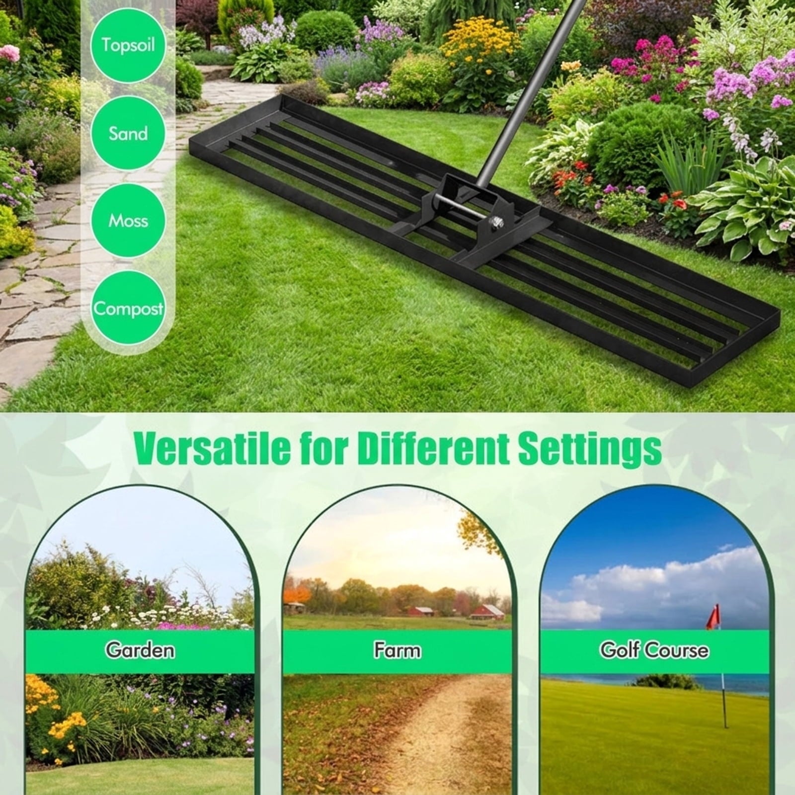 Biotree Lawn Leveling Rake 46 x 10 Inch Heavy Duty Lawn Level Tool for Soil for Lawn Garden Yard Soil Care, Black