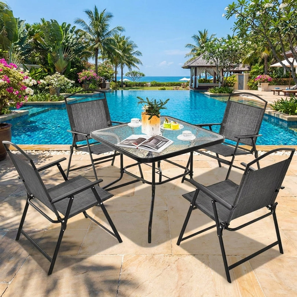 Biotree 34 Inch Outdoor Dining Table Square Tempered Glass Table with 1.5 Inch Umbrella Hole, Gray