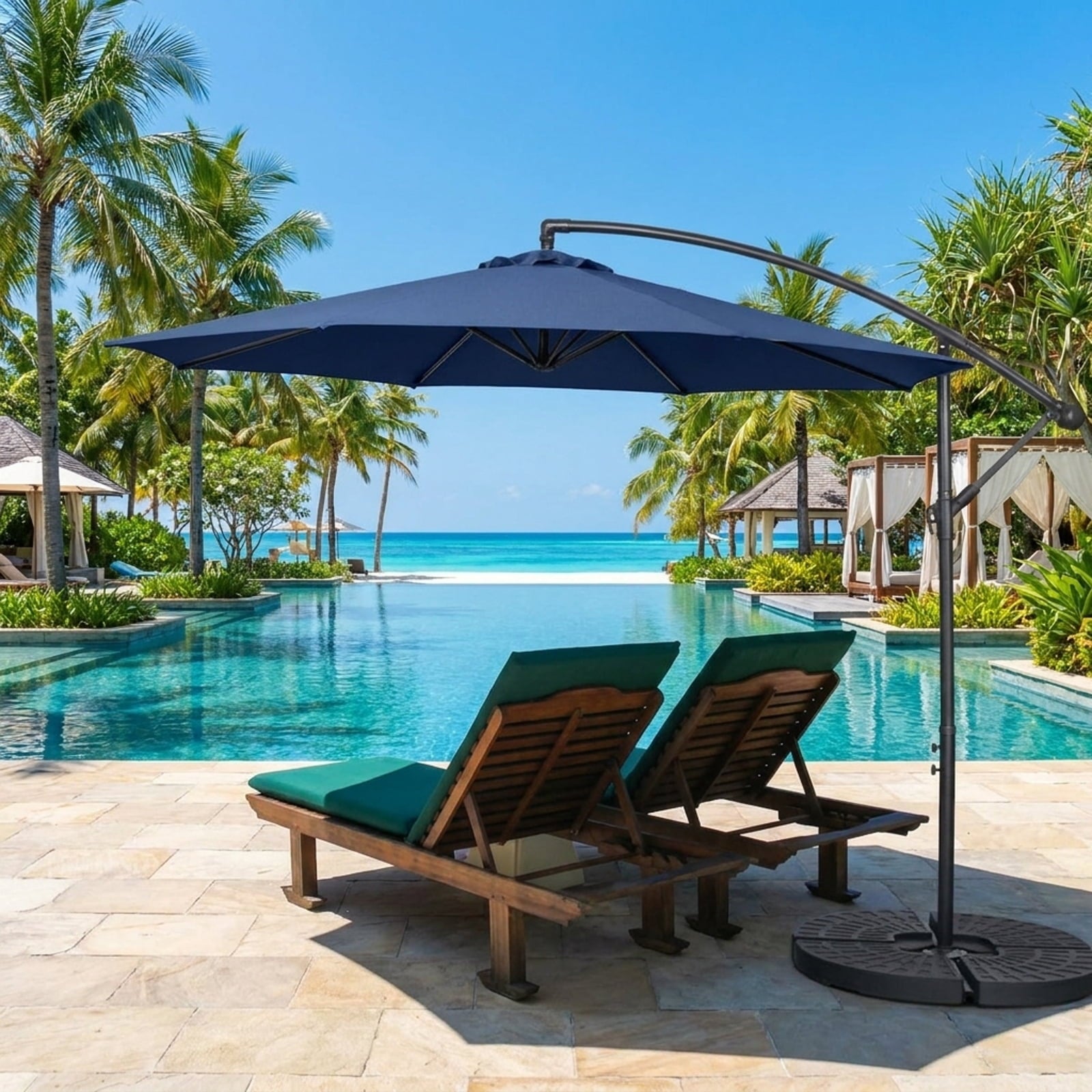 Biotree 10 ft Cantilever Offset Patio Umbrella 8-Rib Outdoor Shade - Blue - UV Protection with Cross Base