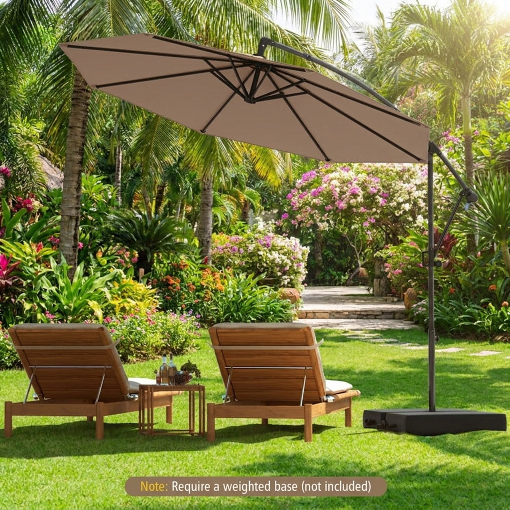 Biotree 10 ft Cantilever Patio Umbrella Offset Hanging with Cross Base, 8 Ribs - Beige for Backyard Garden Poolside