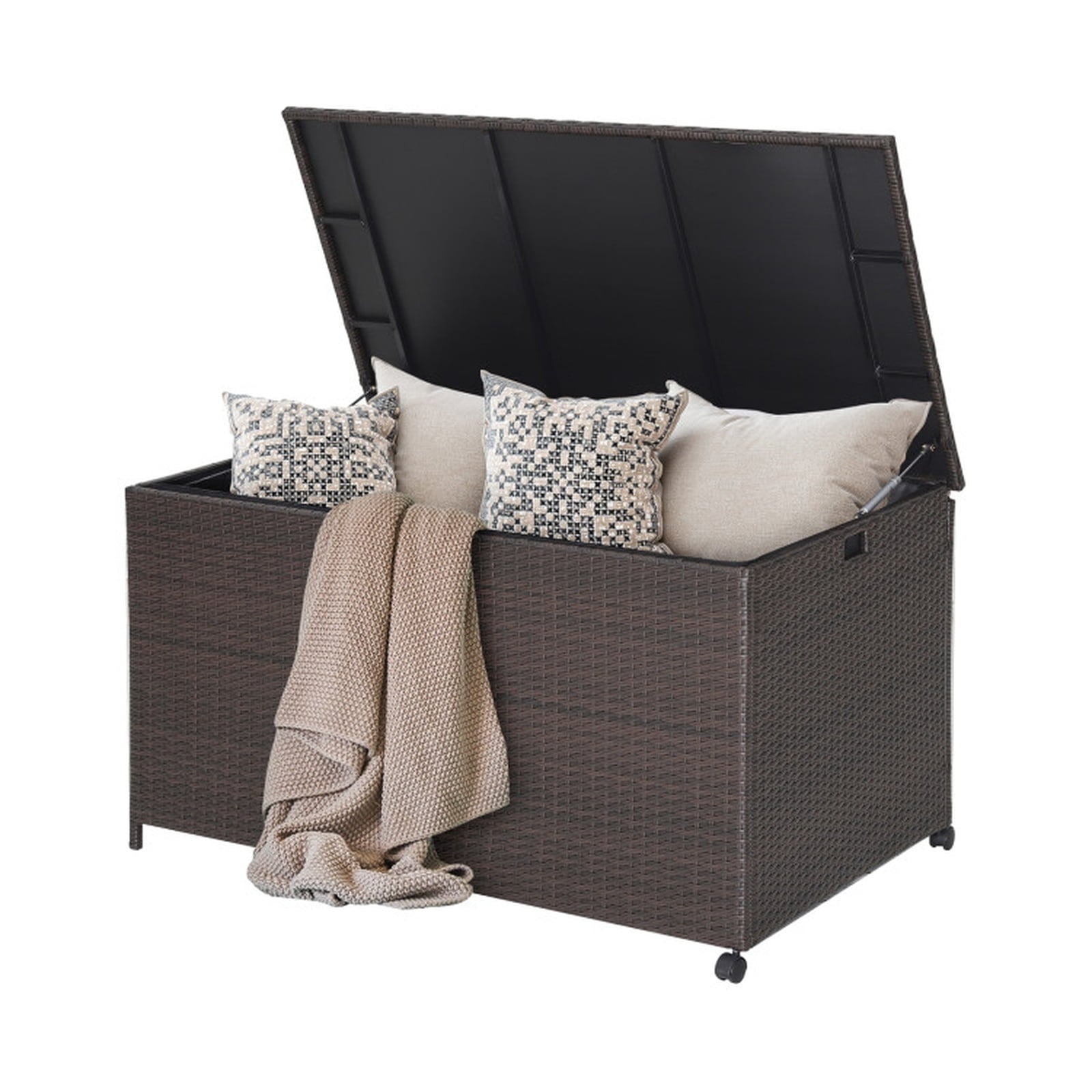 Biotree Outdoor Wicker Storage Box with Zippered Liner-133 Gallon Outdoor Waterproof for Patio Deck Garden Cushions, Brown