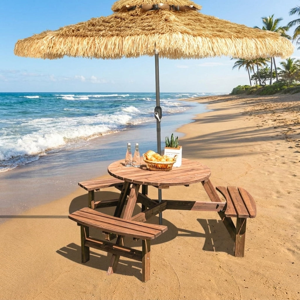 Biotree 66.9-Inch 6 Person Wooden Picnic Table Set with Bench and Umbrella Hold, Black
