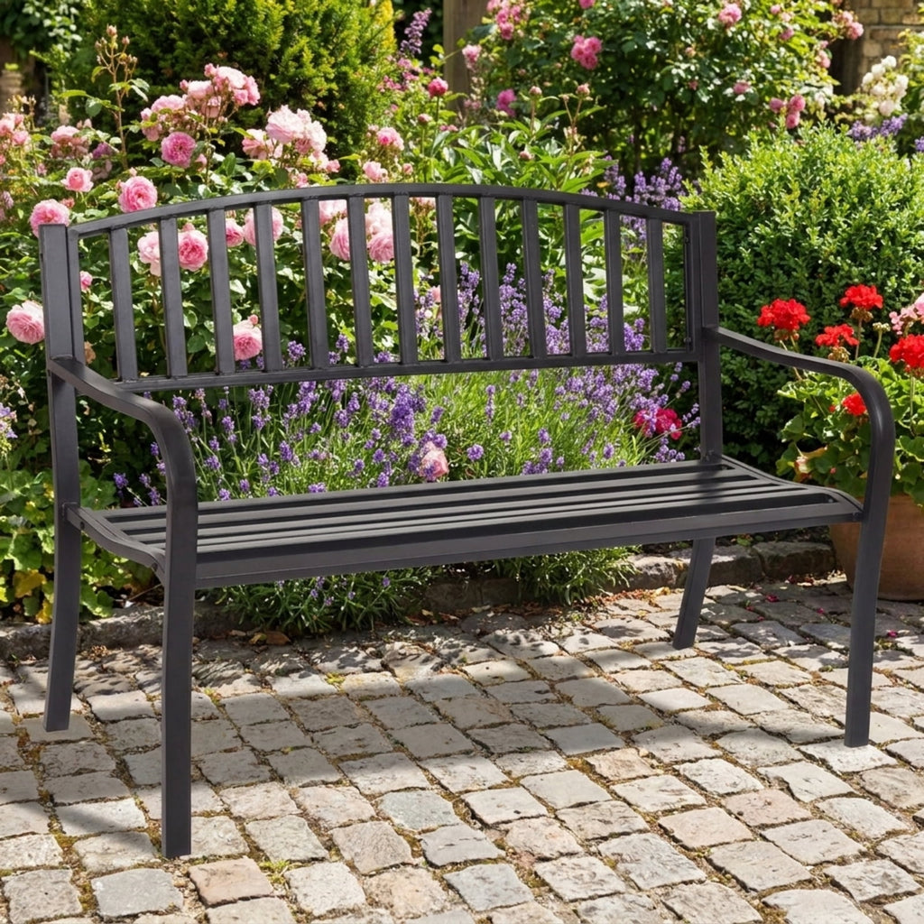 Biotree 50 Inch Patio Garden Bench Loveseats for Outdoor Stackable Patio Chair for Garden BackyardBlack