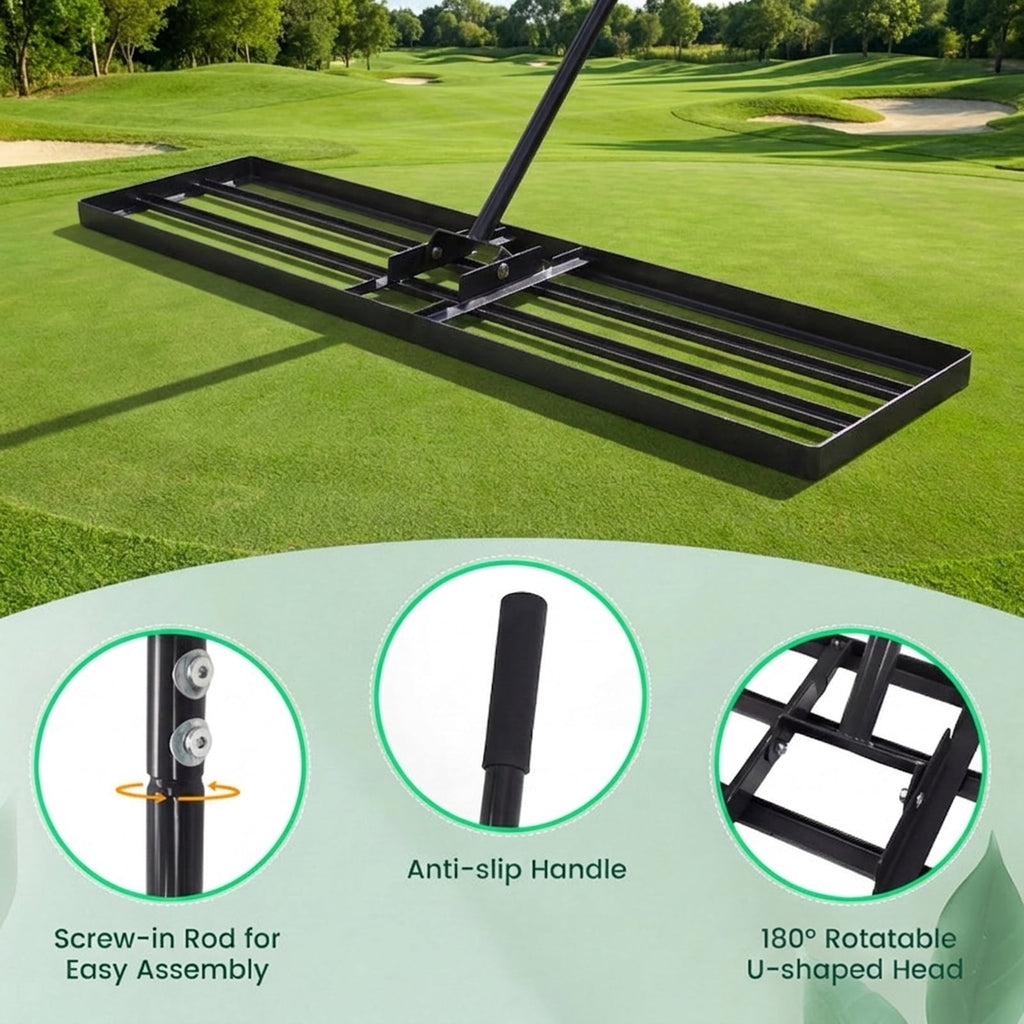 Biotree 42 x 10 Inch Lawn Leveling Rake with Ergonomic Handle for Lawn Garden Yard Soil Care, Black