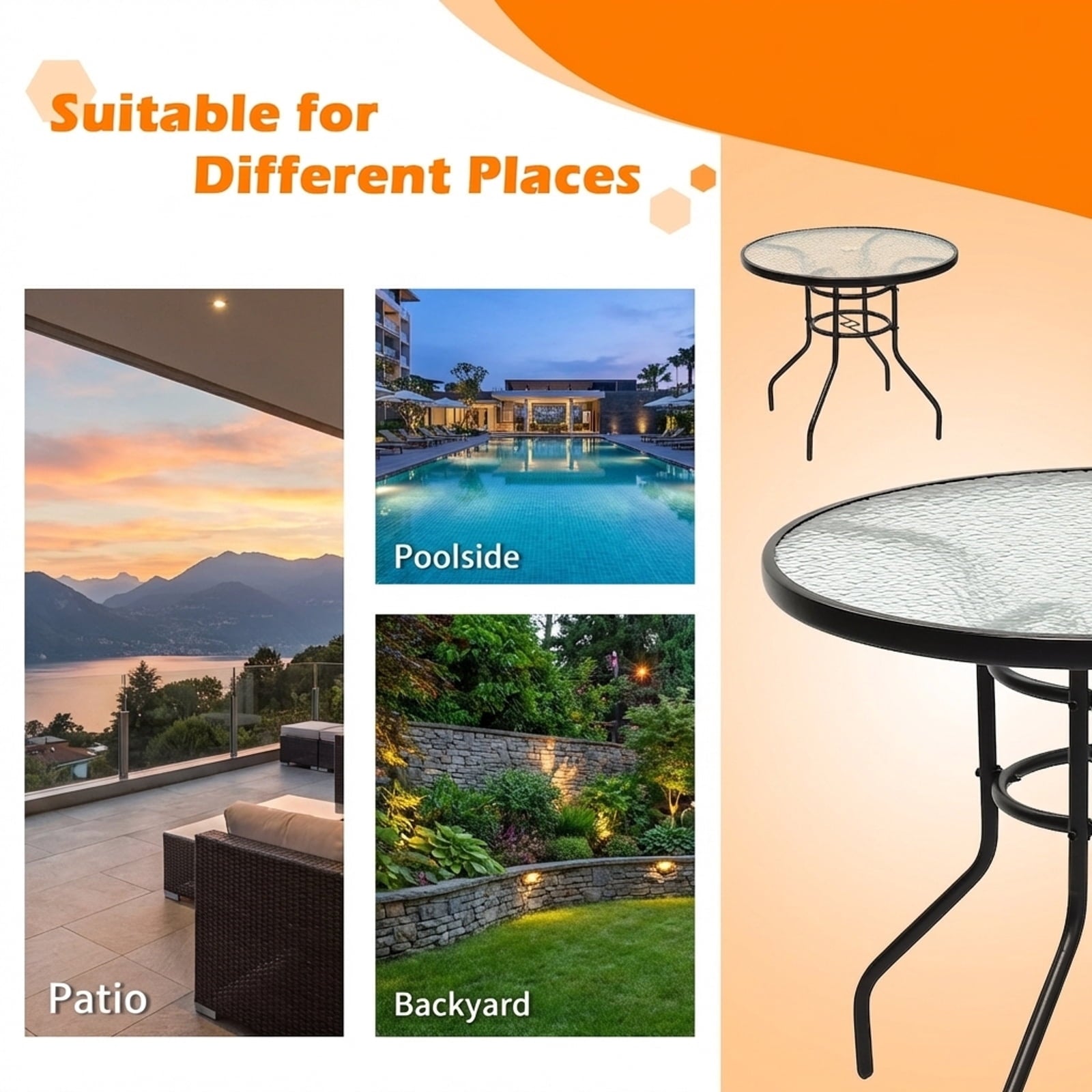 Biotree 32 In Patio Round Glass Table with Umbrella Hole