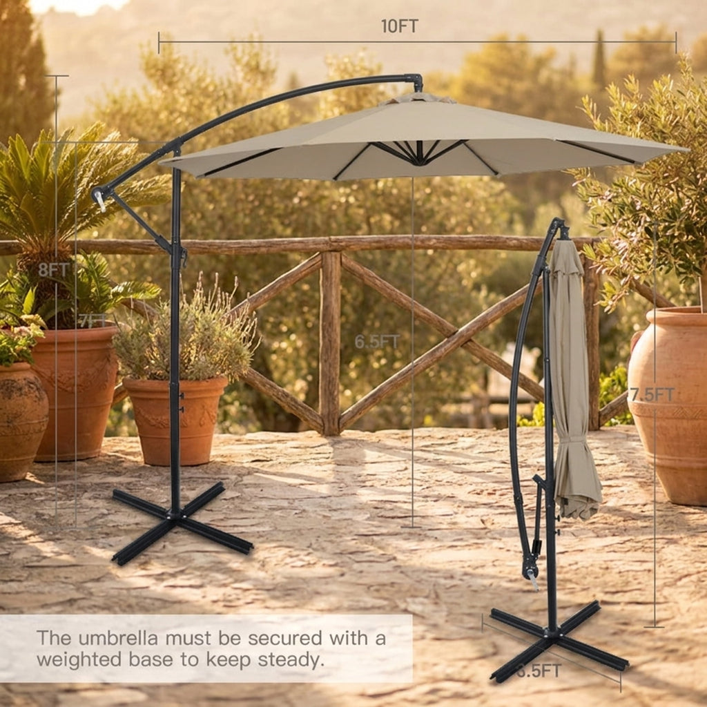 Biotree 10 ft Cantilever Offset Patio Umbrella 8-Rib Outdoor Shade - Brown - UV Protection with Cross Base