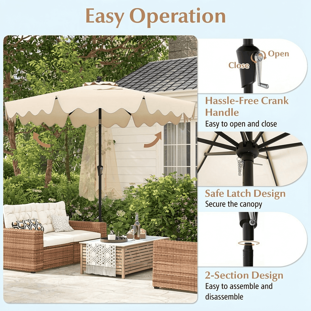 Biotree 9 Feet Patio Umbrella with Crank Handle and Push Button Tilt-Beige - Outdoor Patio Garden Sun Shade