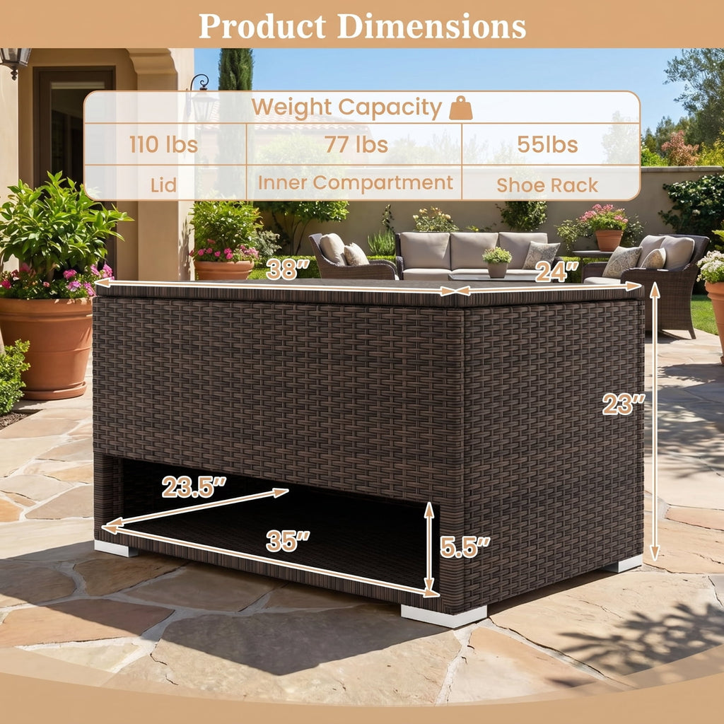 Biotree PE Rattan Storage Bin with Waterproof Liner for Patio Cushions Outdoor Waterproof for Patio Deck Garden Cushions, Brown