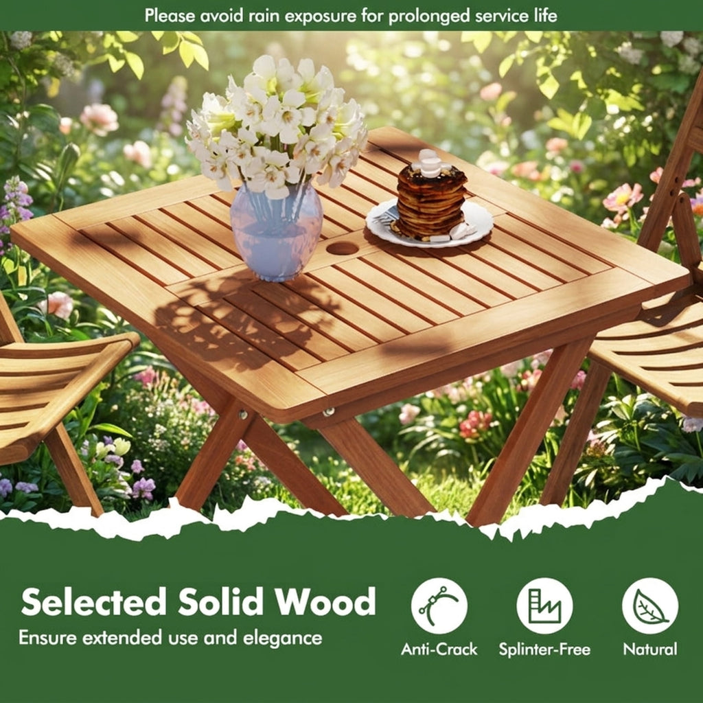 Biotree 29.5 Inch x 29.5 Inch Patio Dining Table with Teak Painting and Umbrella Hole, Teak
