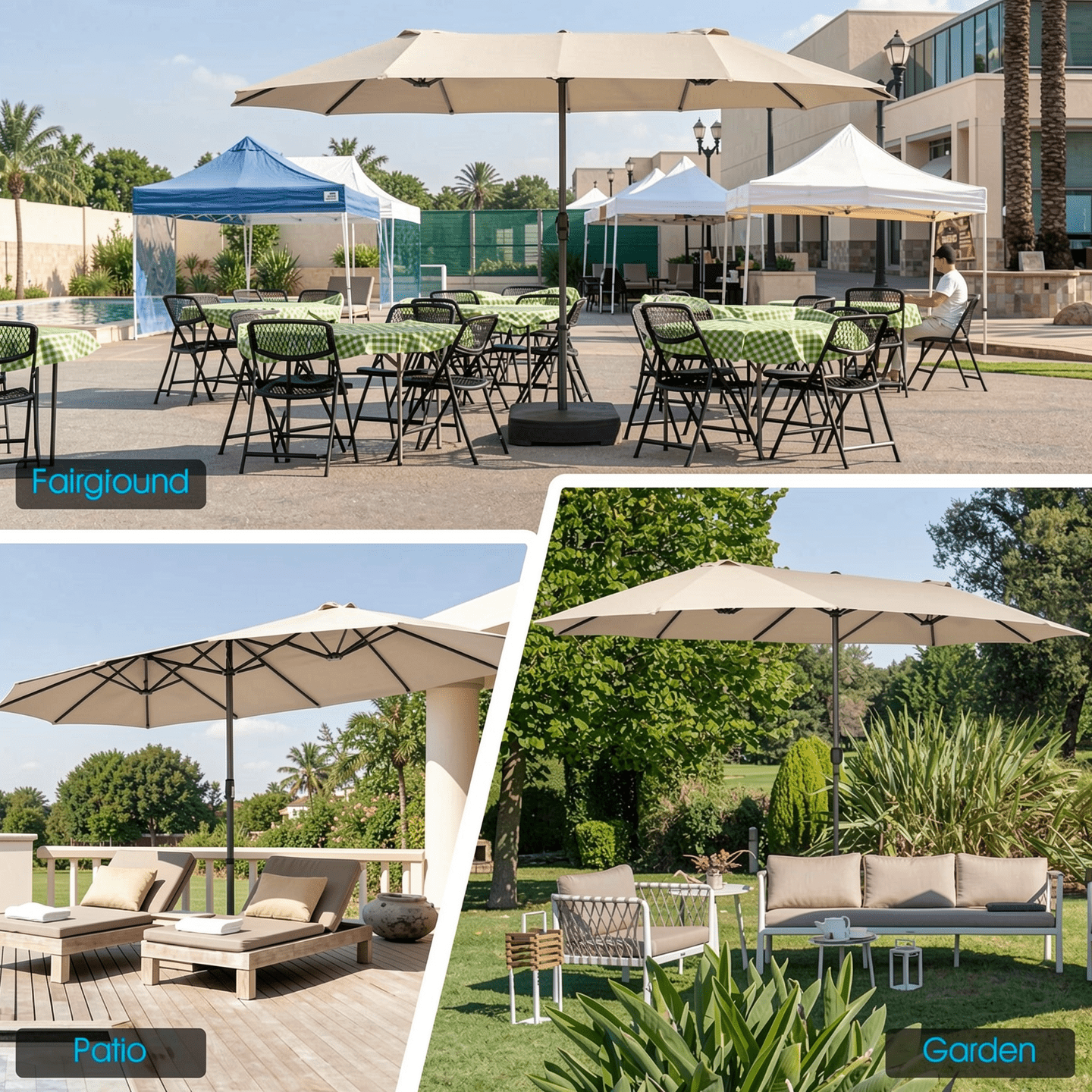 Biotree 15 Feet Patio Double-Sided Umbrella with Hand-Crank System-Beige Multi-color - Outdoor Patio Garden Sun Shade