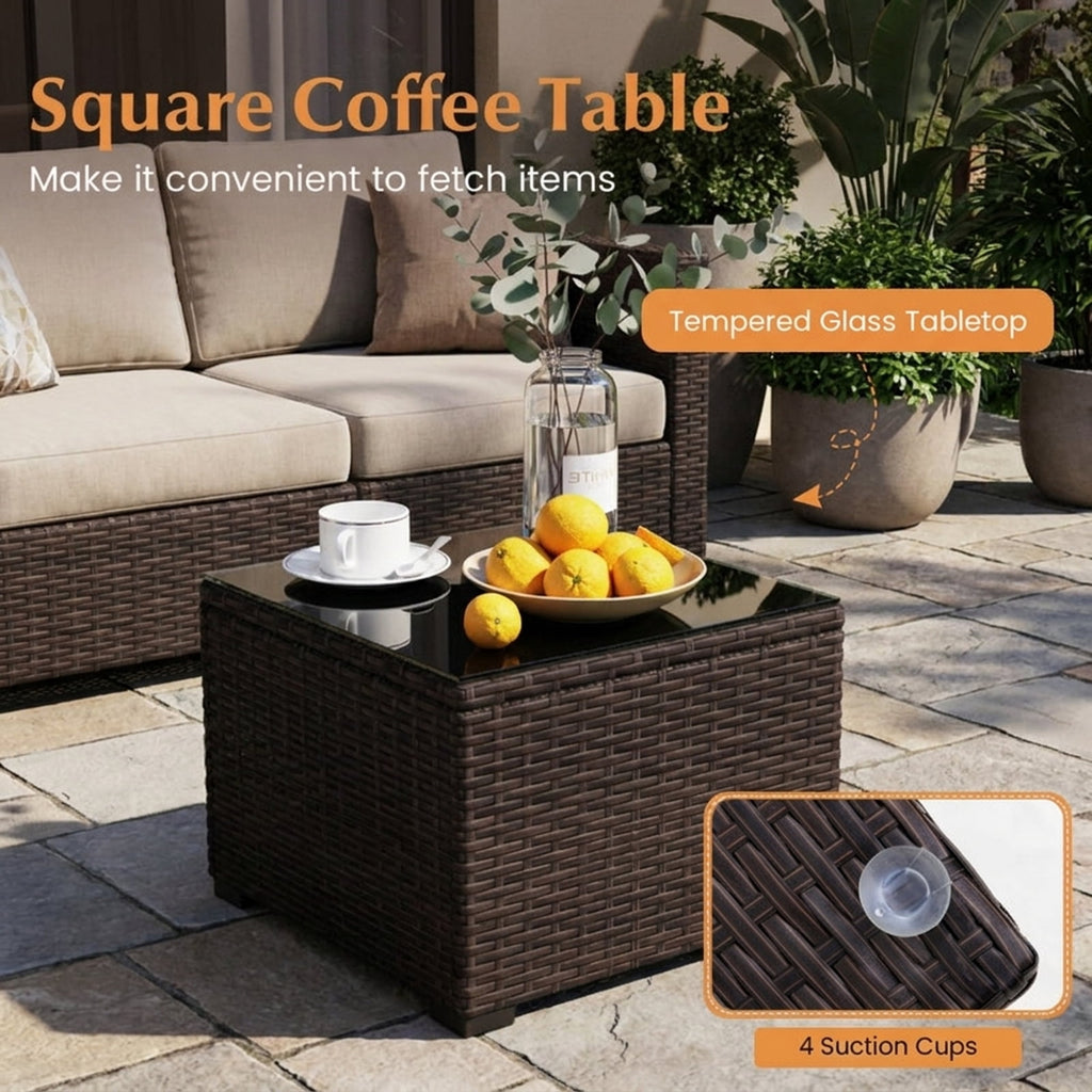 Biotree 3 Pieces Outdoor Conversation Set with Cushioned Seat and Glass Tabletop Outdoor Conversation Set for Garden Backyard PorchBlack
