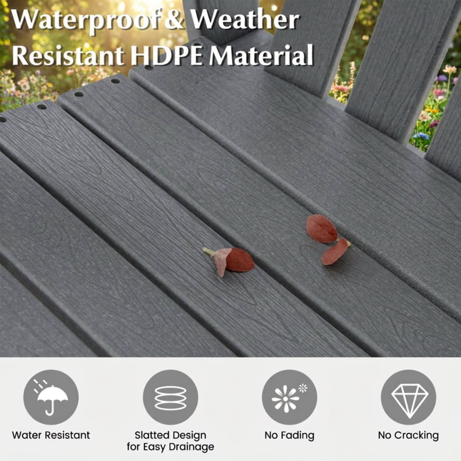 Biotree HDPE Patio Chair with Armrest and Footrest for Indoor Outdoor Stackable Patio Chair for Garden BackyardGray