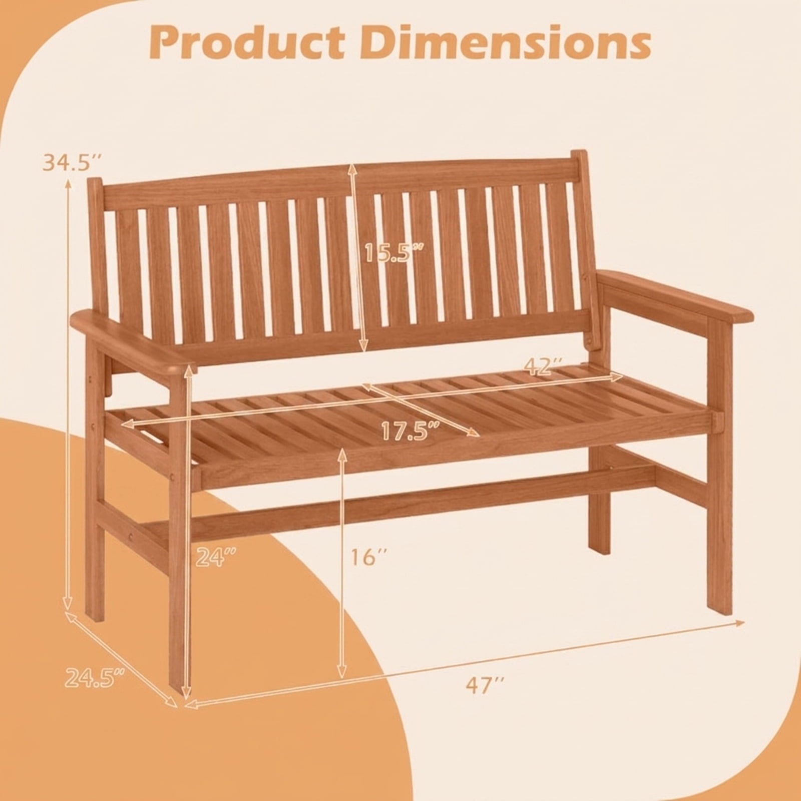 Biotree 2-Person Patio Loveseat with Slatted Backrest and Comfortable Armrests Stackable Patio Chair for Garden BackyardNatural