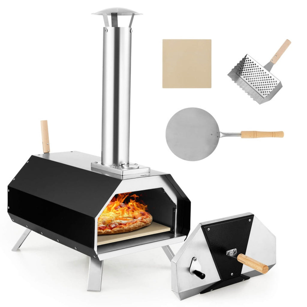 Biotree Outdoor Pizza Oven with Pizza Stone and Foldable Legs for Camping for Outdoor Backyard Camping Patio BBQ, Black