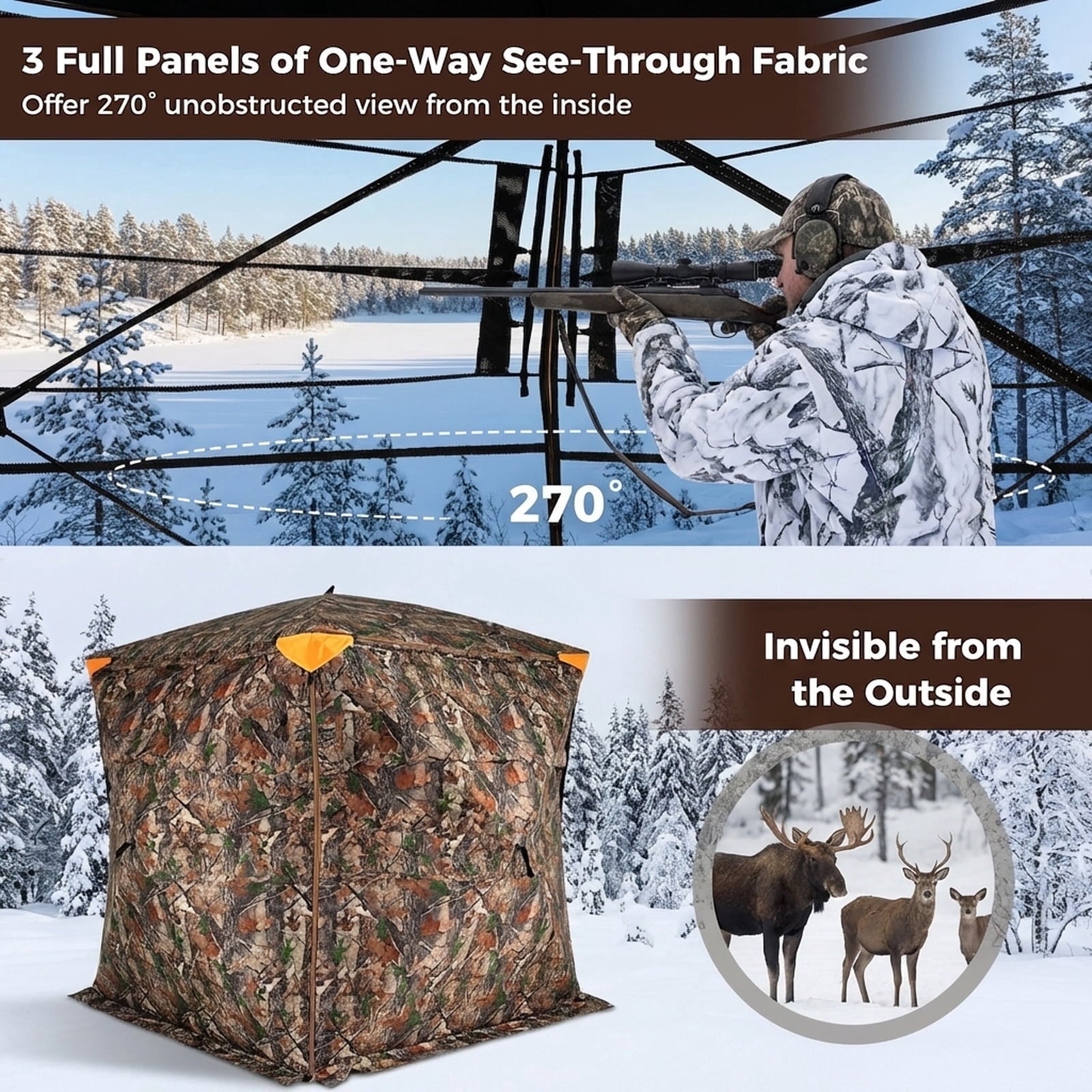 Biotree 270 Degree See-Through Pop Up Ground Hunting Blind for 3-4 People with Carry Bag for Deer and Turkey